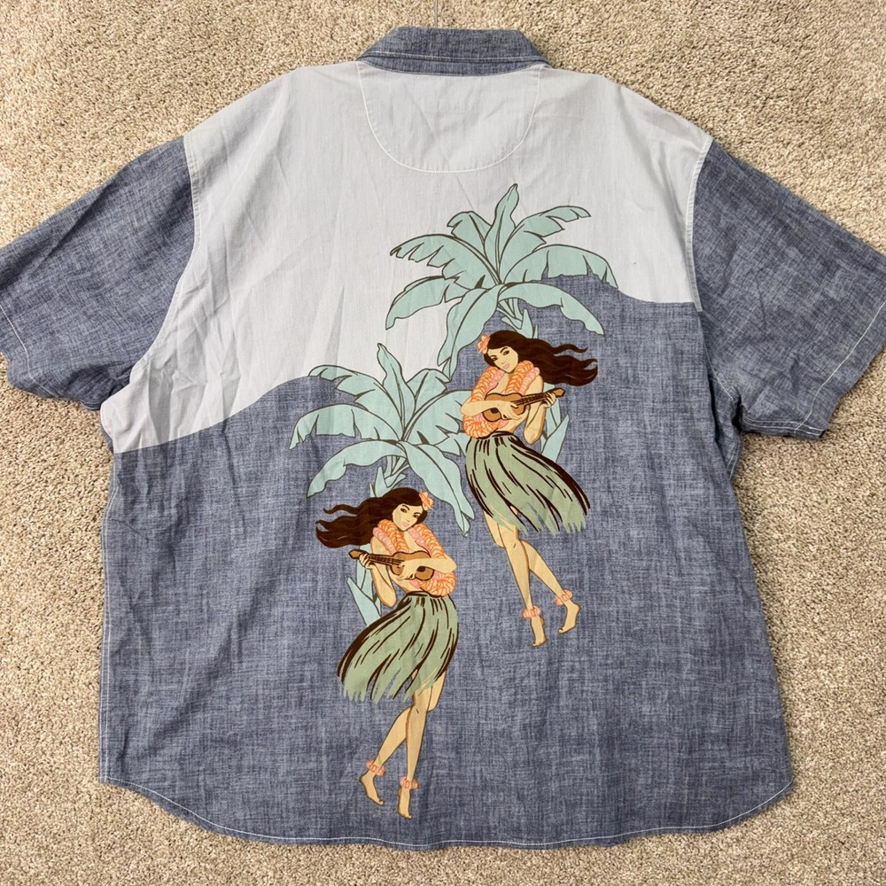 Tommy Bahama Shirt Mens XXXL Blue Hula Girl Graphic Short Sleeve Button Down EUC